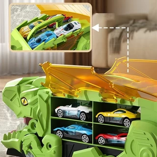 YUNLEOTOY ของเล่นรถรางไดโนเสาร์ พับเก็บรถสปอร์ตได้ สไลด์รถลงทางลาด ของเล่นเสริมพัฒนาการเด็ก