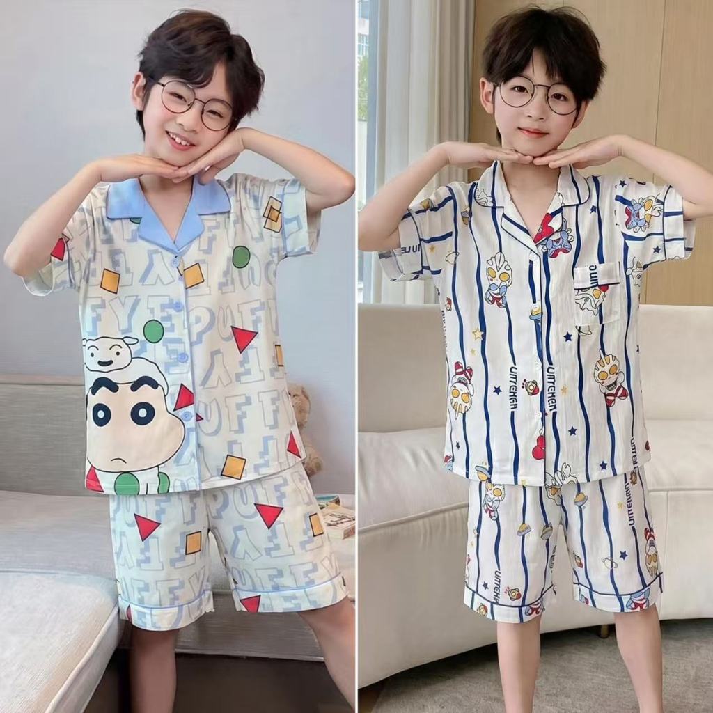 เสื้อผ้าของเด็กชาย,เสื้อแขนสั้น+กางเกงขาสั้น,เสื้อผ้าการ์ตูนเด็กผู้ชาย,ระบายอากาศได้บางเบา