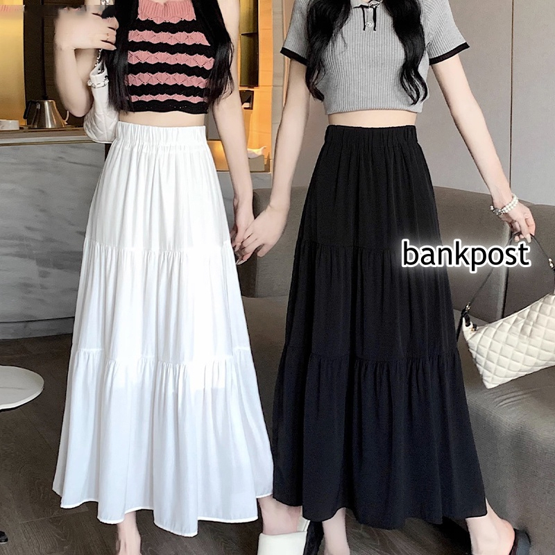 พร้อมส่ง กระโปรงยาวผ้าไหมอิตาลีมีซับในเอวยางยืด A4356