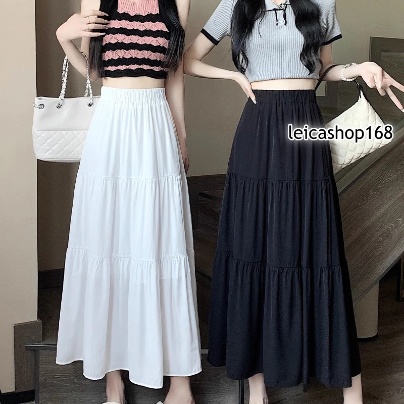 สินค้าพร้อมส่ง กระโปรงยาวผ้าไหมอิตาลีมีซับในเอวยางยืด A4356