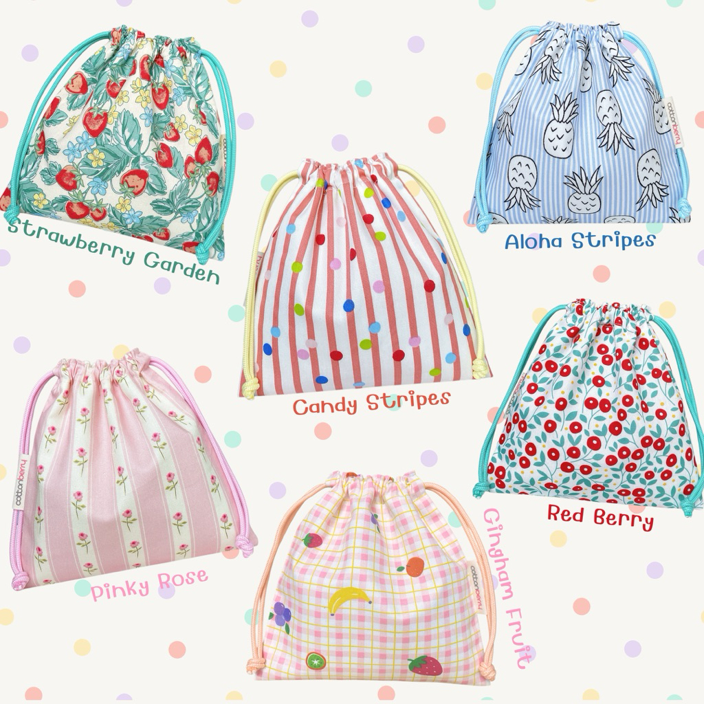 ✦ 𝑵𝒆𝒘 ✦ Cottonberry • ถุงผ้าหูรูด ผ้าคอตตอน มี 2 ขนาด • Happy Me Pouch