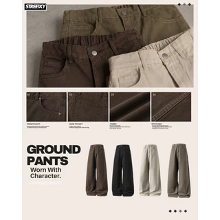 STREETXY - GROUND PANTS ทรงหลวมสไตล์ญี่ปุ่น คลุมข้อเท้า ใส่ง่ายทุกวัน ฟีลยีนส์ แต่ใส่สบายกว่า