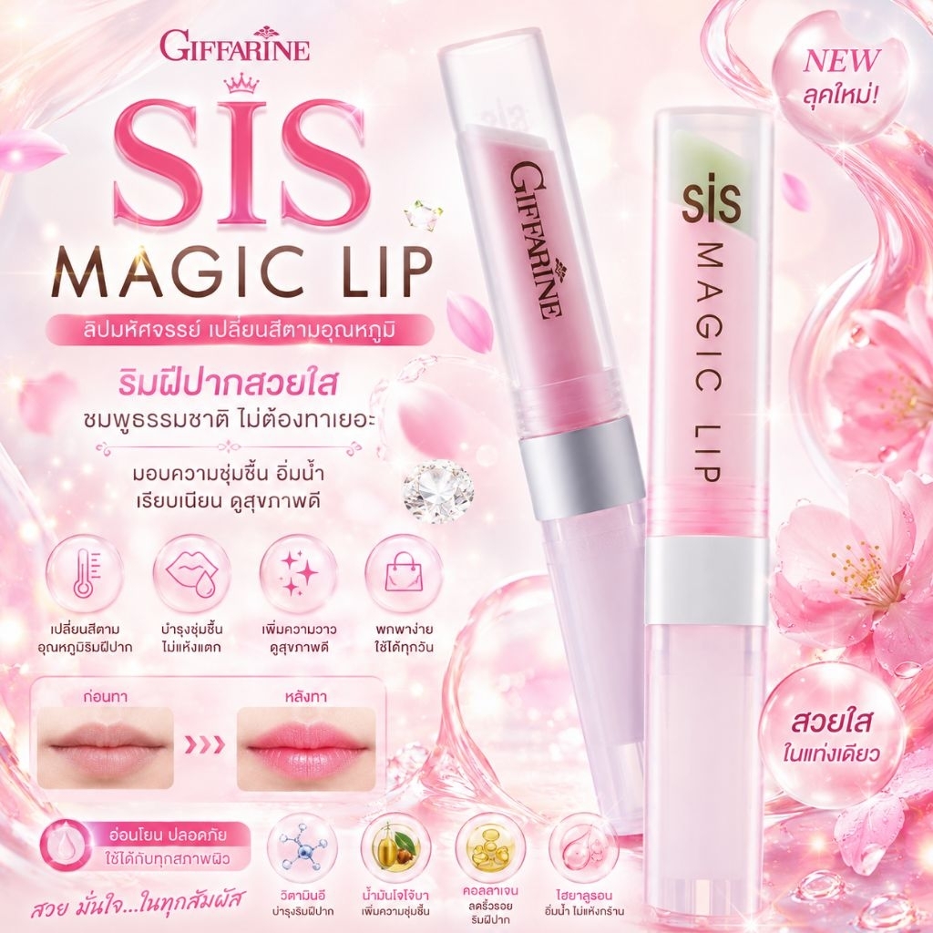 ลิปมันเปลี่ยนสี ซิสเมจิกลิป ลิปกิฟฟารีน เปลี่ยนริมฝีปากเป็นสีชมพู ระเรื่อได้ทันที