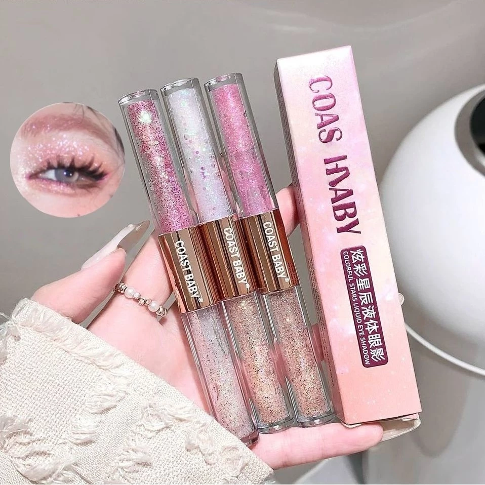 อายแชโดว์เนื้อเหลว/ชิมเมอร์/อายแชโดว์ 2-in-1/กลิตเตอร์/Eyeshadow/สีติดทนนาน/ใช้ได้ทุกวัน
