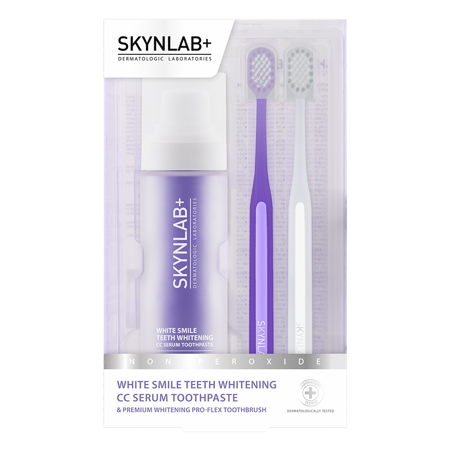 Skynlab ชุดไวท์สไมล์ทีธไวท์เทนนิ่งซีซีเซรั่มทูธเพสท์ 50ml แถมฟรีแปรงสีฟันพรีเมี่ยมไวท์เทนนิ่งโปร-เฟล็กซ์