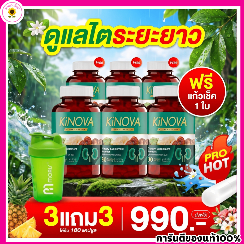 KINOVA คิโนว่า ผลิตภัณฑ์เสริมอาหาร คิโนว่า Kinova ดูแลสุขภาพไต+ ฟรีแก้วเช็ค1ใบ