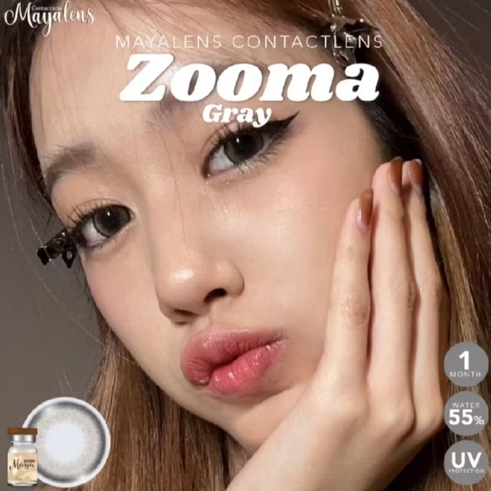 คอนแทคเลนส์ลาย Zooma Gray สีเทา เลนส์ 14.5 mm ค่าอมน้ำ 55% รายเดือน ( Mayalens )