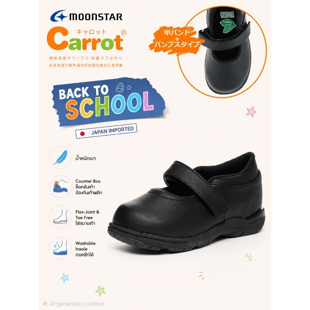 รองเท้านักเรียน จาก ญี่ปุ่น รุ่น Carrot Moonstar Marry Jane School Shoes