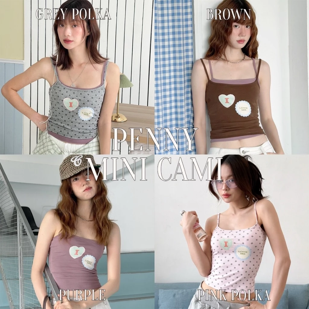 Choosedress A2032 Penny Mini Cami เสื้อสายเดี่ยว เสื้อสายเดี่ยวลายจุด สกรีนลายหัวใจ