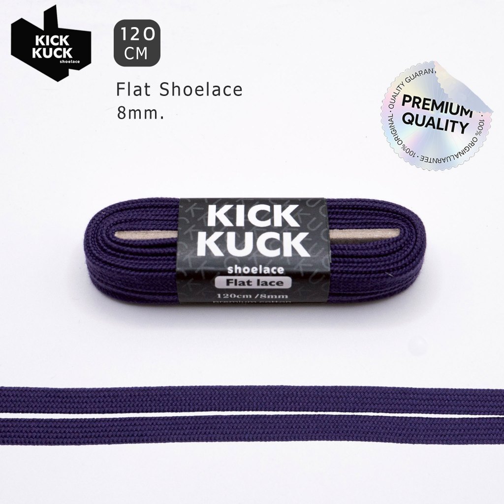 (หนา2ชั้น ไม่บาง) KICKKUCK (คิกคัก) เชือกรองเท้าสีม่วงเข้ม (แบบแบน) FLAT ความยาว 120 cm., กว้าง 8 มม. มาตรฐานแบรนด์