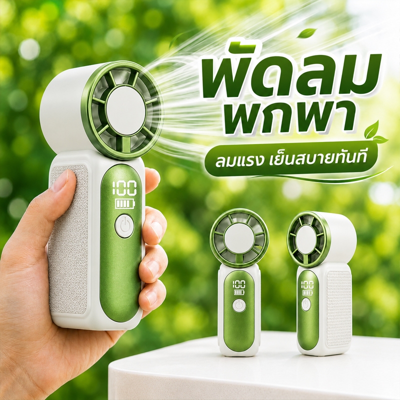 พัดลมพกพา 9 ซม. USB มี100ระดับปรับความเร็วลม ด้ามจับกันลื่น ลมแรง เย็นฉ่ำ พกพาสะดวก การชาร์จเร็วแบบ Type-C