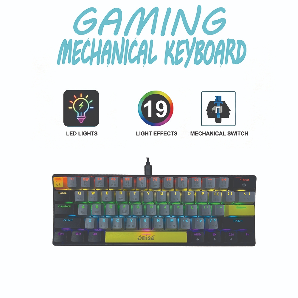 [ซื้อK961แถมฟรีMouse M933] OMISA K961 คีย์บอร์ดเกมมิ่ง MECHANICAL BACKLIT ปุ่มBLUE SWITCH