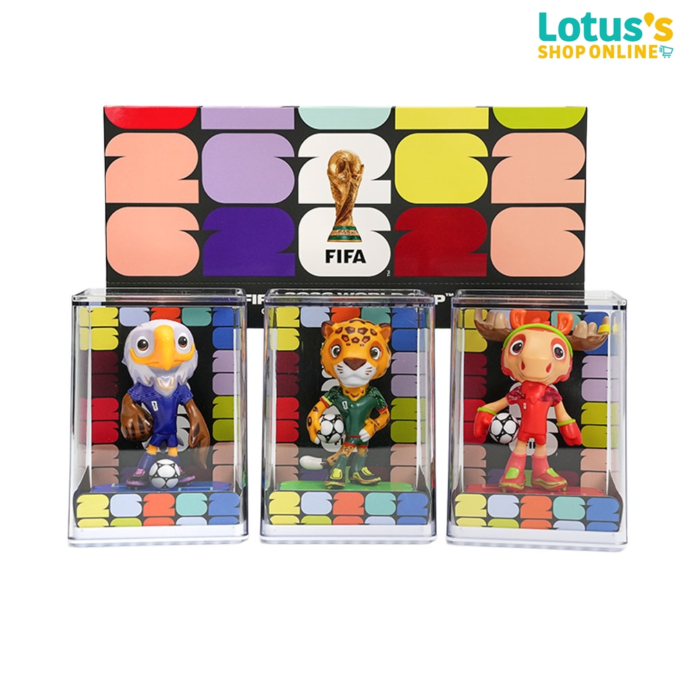 โลตัส เซ็ทฟีฟ่าโมเดล 3 ชิ้น พร้อมฐาน ขนาด 9 ซม.รุ่น B LOTUS'S FIFA MASCOT MODEL SET B WITH STAND (3 PIECES, 9 CM)