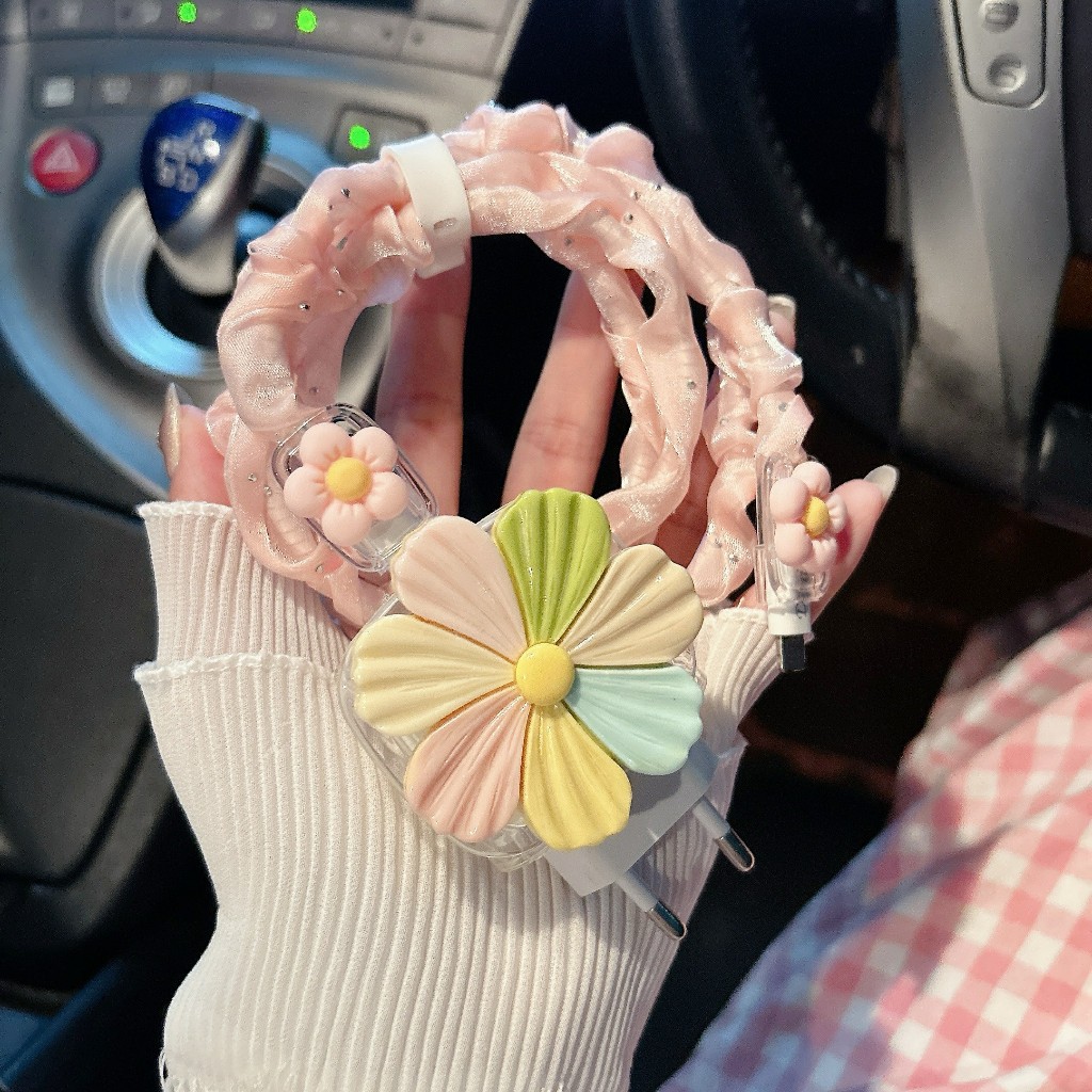 【 ดอกไม่หลายสีใหม่ 】 พร้อมส่งจากไทย ชุดพันสาย เคสหัวชาร์จ ลายการ์ตูน ตัวถนอมสาย USB 20w 18w 35W