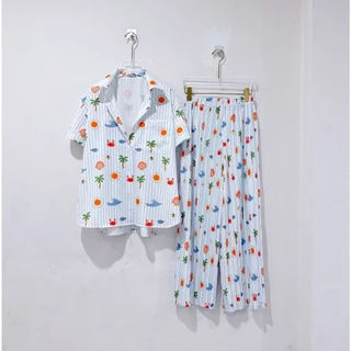 SawatBt "Pants pleat set" เซตกางเกงอัดพลีทลายใหม่ดีเทลเสื้อเชิ้ตแขนสั้น ทรงoversize