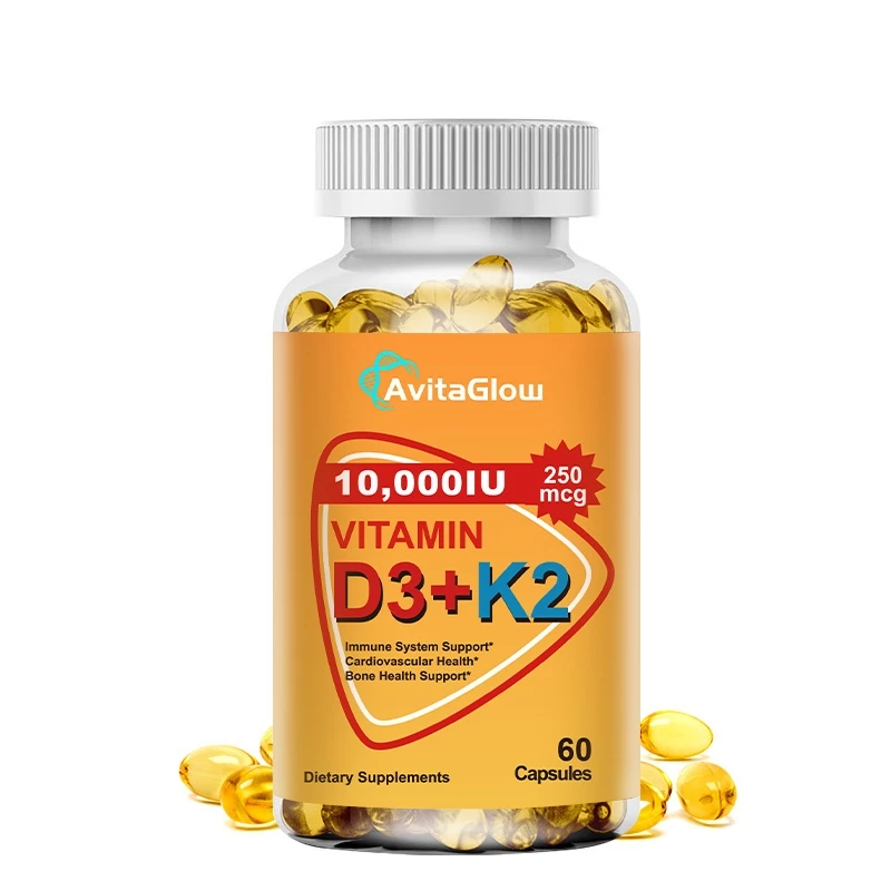 120 แคปซูล AvitaGlow 10000IU Vitamin D3+K2 Capsules วิตามินดี3 + เค2 การแคปซูล ส่งเสริมสุขภาพกระดูกและข้อ ส่งเสริมการดูด