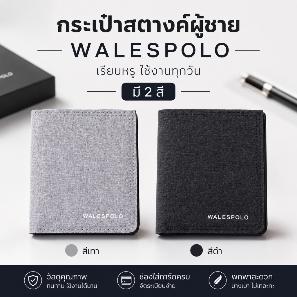 กระเป๋าสตางค์ผู้ชาย WALESPOLO สีดำ สีเทา ช่องใส่บัตรครบ รูปที่ 4