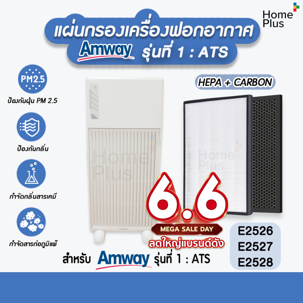 [2แผ่น] แผ่นกรองอากาศ ไส้กรอง แอมเวย์ Amway รุ่น 1 ชุด Hepa + Carbon คุณภาพดี ใส่แทนของเดิมได้เลย E2526 E2527 E2528