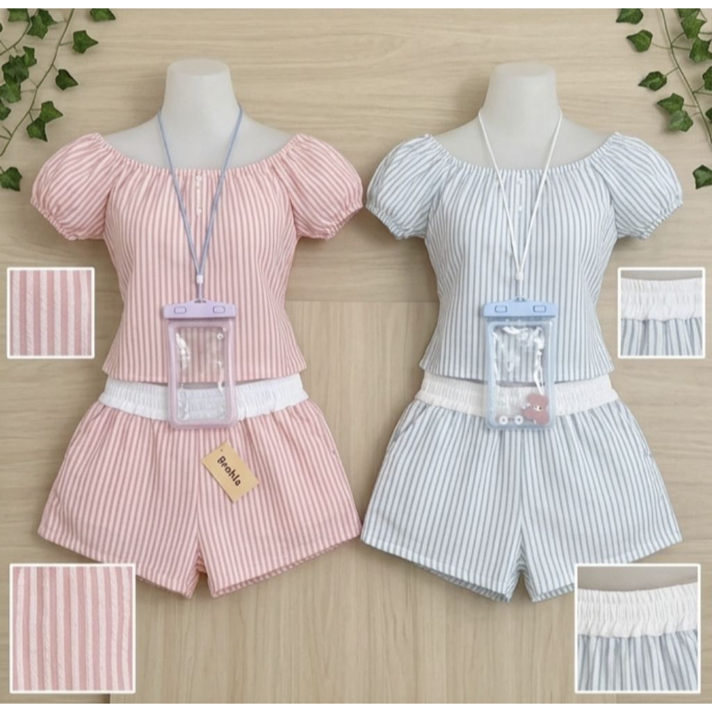 (Beebia) เสื้อเท่านั้น!! รุ่นน้องซัมเมอร์มีสายปรับเอว แต่งกระดุม ปาดไหล่ขึ้นได้ (มือ1)