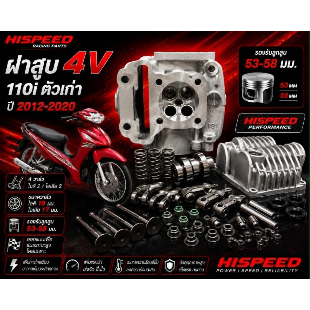 ฝาสูบ 4 V WAVE110i วาล์ว17/19มม.ลูก53-57 ครบชุด ปี 2010 - 2020 | WAVE110i,DreamSuperCub
