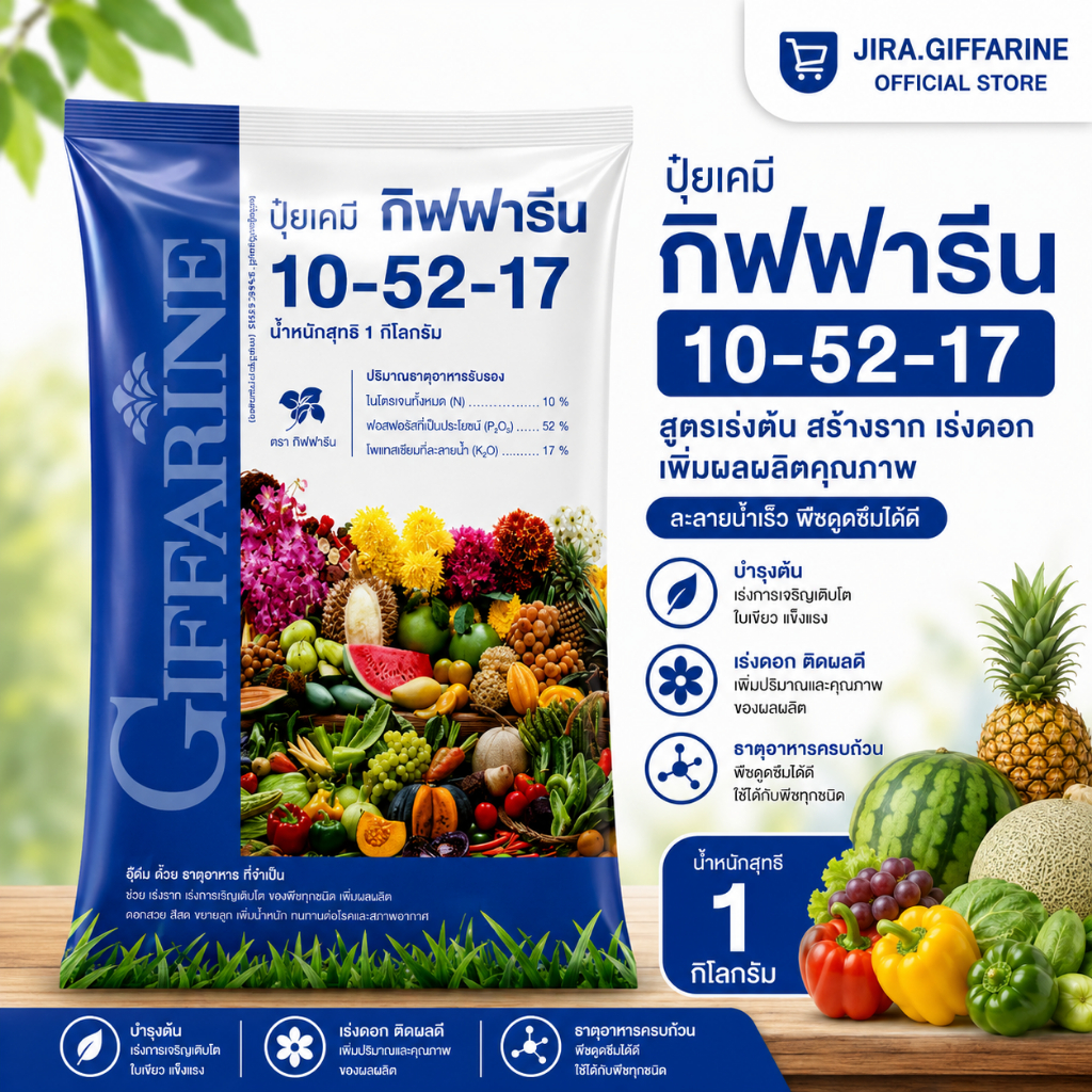 20 กิโลกรัม ( 50504 ) ปุ๋ยเกล็ด สูตร 10-52-17 ปุ๋ยกิฟฟารีน
