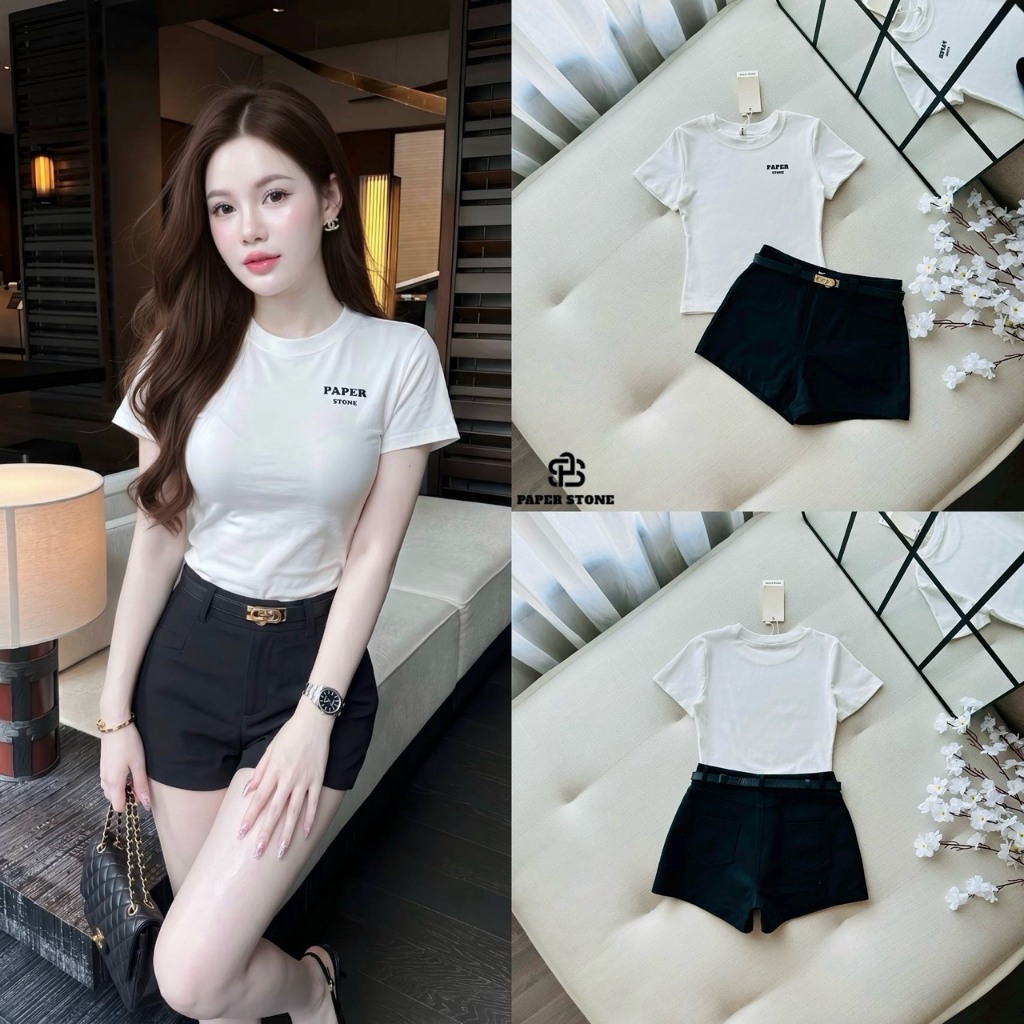 PAPERSTONE-เซต 3 ชิ้นเสื้อยืดคอกลมแขนสั้น