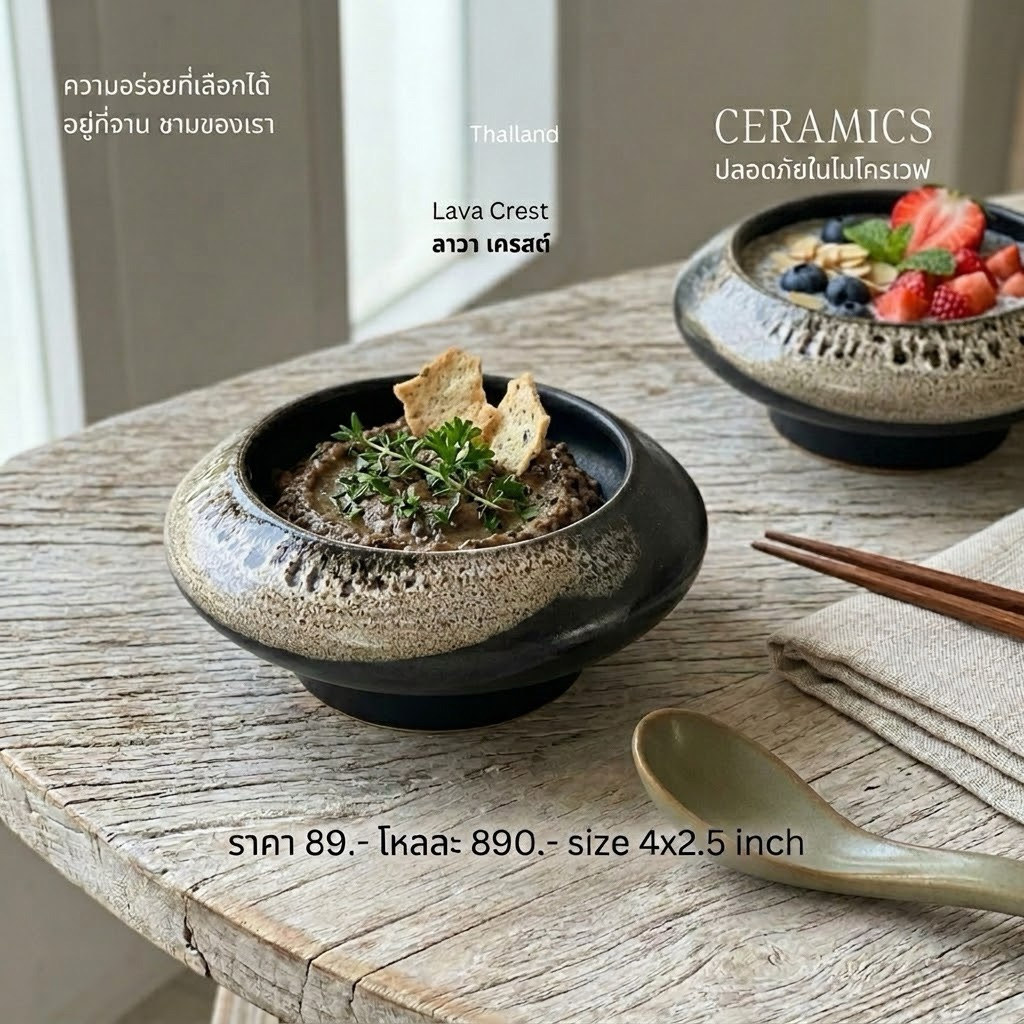 ชามจานบิน เซรามิก 4 นิ้ว เข้าไมโครเวฟ เครื่องล้างจานได้