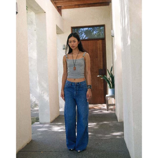 KANDA JEANS : (New Version) Papa Blue Jeans กางเกงยีนส์เอวสูงขากระบอกบาน ทรง Baggy jeans