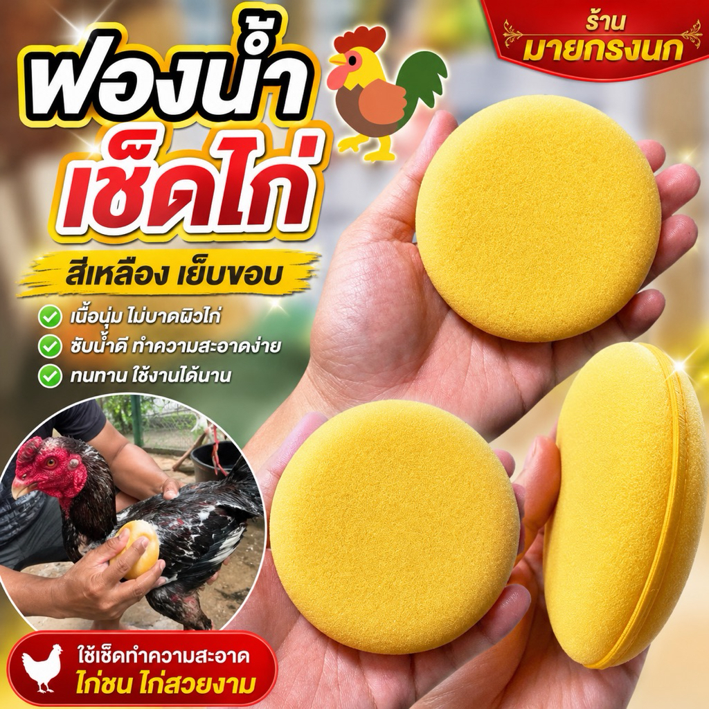 💥ฟองน้ำเช็ดหน้าไก่🐔 นุ่ม หนา ซับน้ำดี📍