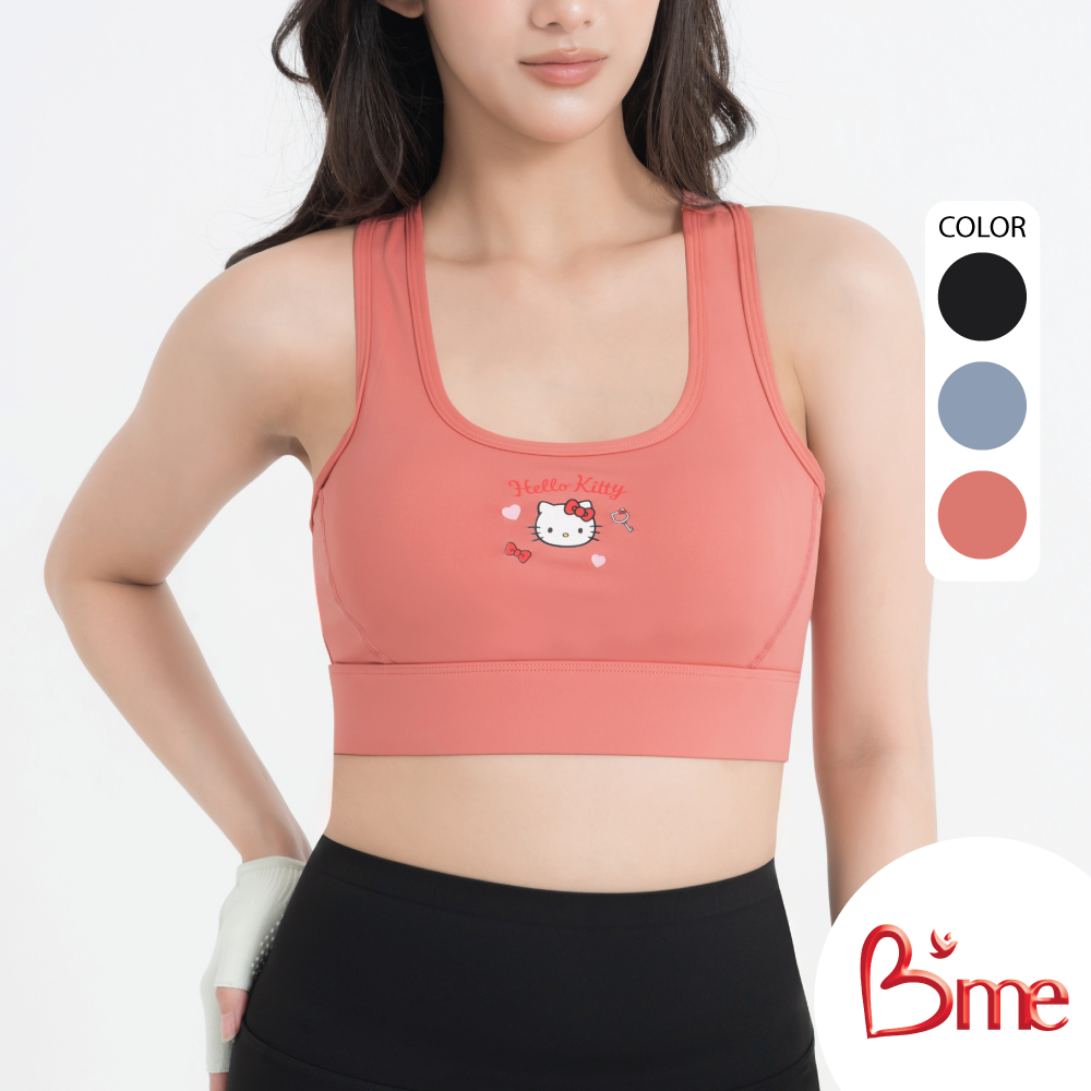 B'me เสื้อชั้นในไร้โครง level 2 ฟองกลาง รุ่น MER014 Sport Bra (Hello Kitty)สีส้มอมชมพู ดำ เทา(เข้าคู่รุ่น MER310,MER311)