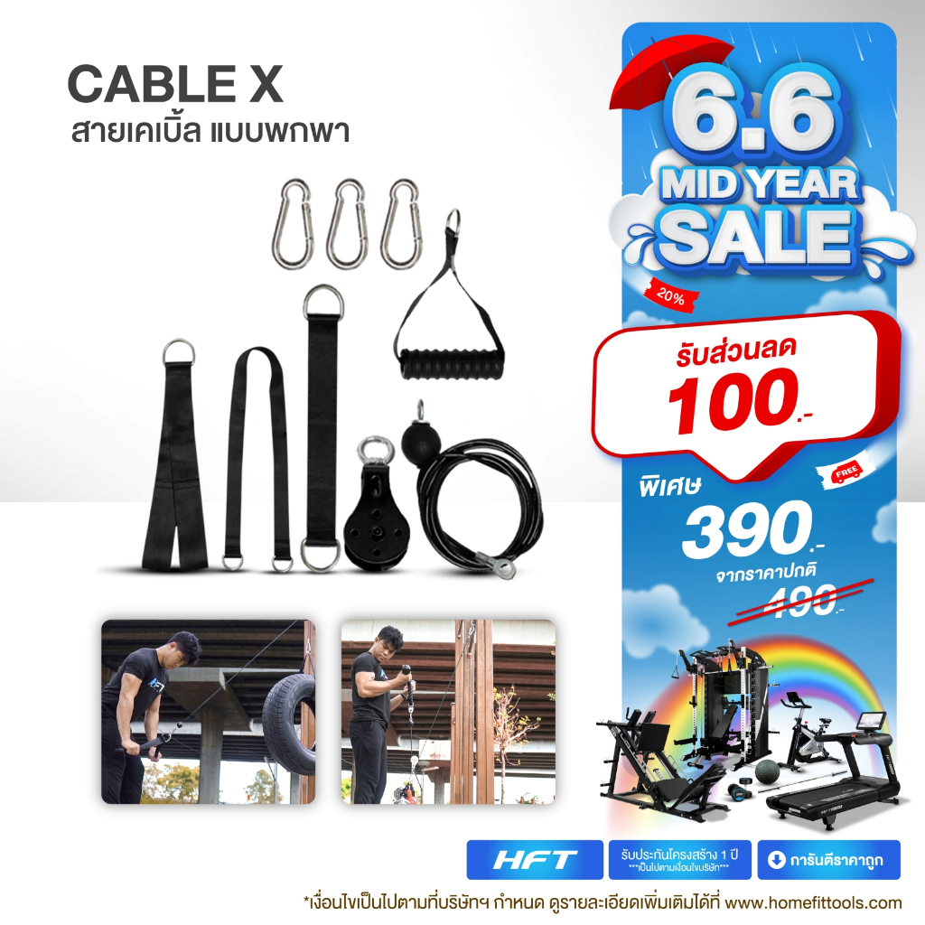 อุปกรณ์ เคเบิ้ล ออกกำลังกาย สายเคเบิลออกกำลังกาย ลูกรอก แบบพกพา Cable X Set - Homefittools