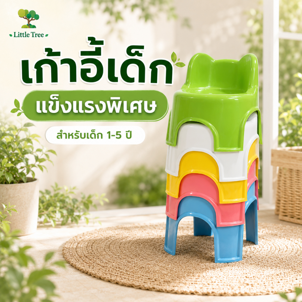LittleTree เก้าอี้เด็กฝึกนั่ง เก้าอี้พลาสติกสำหรับเด็ก 1-5 ปี ขนาด 23x28x29 ซม. แข็งแรง ทนทาน มี 5 สีพาสเทล