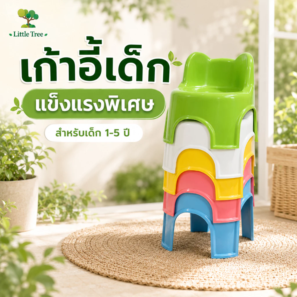 LittleTree เก้าอี้เด็กฝึกนั่ง เก้าอี้พลาสติกสำหรับเด็ก 1-5 ปี ขนาด 23x28x29 ซม. แข็งแรง ทนทาน มี 5 สีพาสเทล