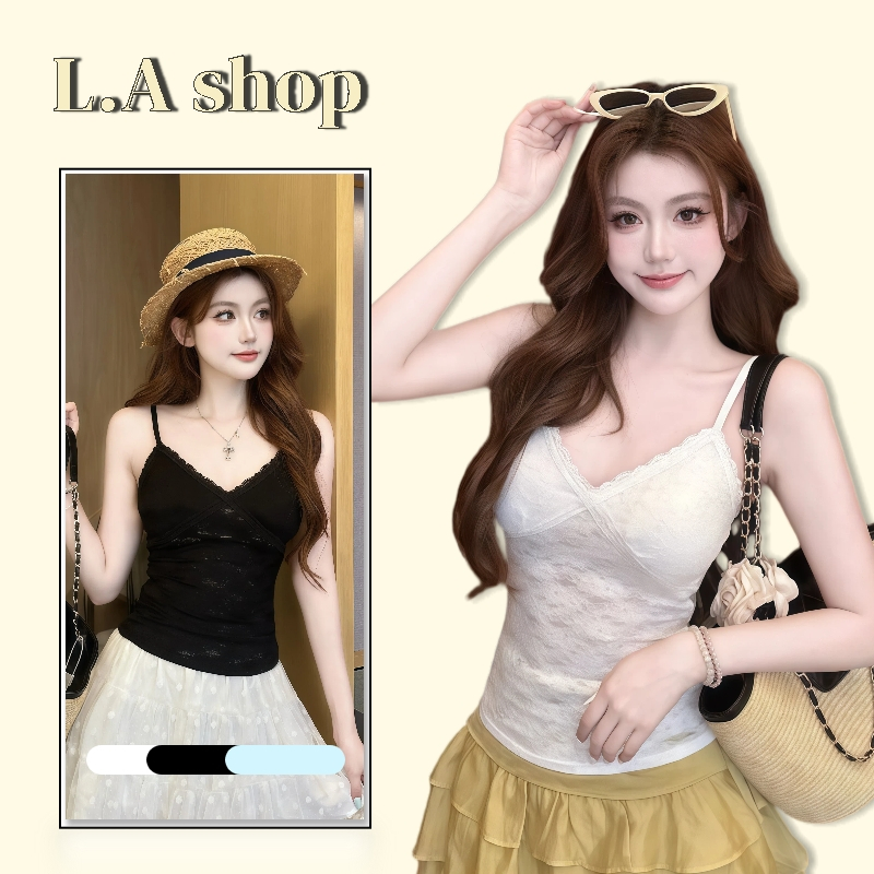 L.A Shop พร้อมส่ง เสื้อสายเดี่ยวผ้าลูกไม้ซีทรู คอวี สีพื้น ผ้ายืดตามตัว ผ้าใส่สบาย-FY2011