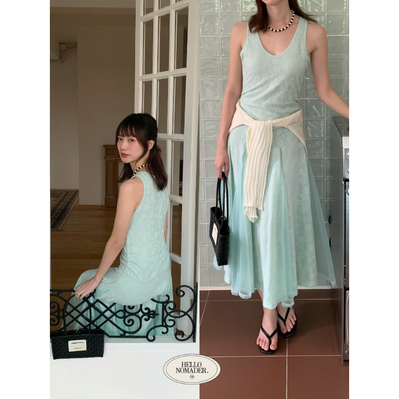 NOMADE.& พร้อมส่ง Lazy mint lace dress {เดรสลูกไม้สีเขียวอมฟ้า}