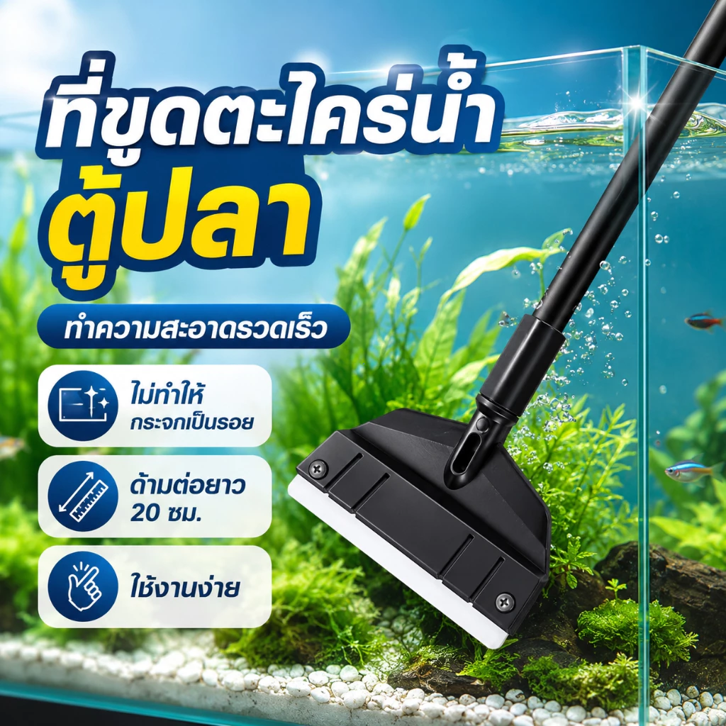 มีดขูดสาหร่ายและแปรงยาว ทำความสะอาดตู้ปลา ขจัดคราบตะไคร่น้ำ ไม่ทำลายกระจก ใช้ง่ายทุกมุมตู้ปลา