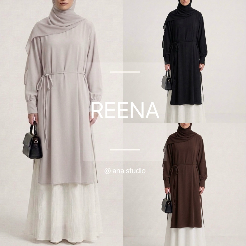 Reena- ana studioมินิเดรสผูกเชือก ผ่าข้างโทนมินิมอล ผ้ามาเบล🦋🪄