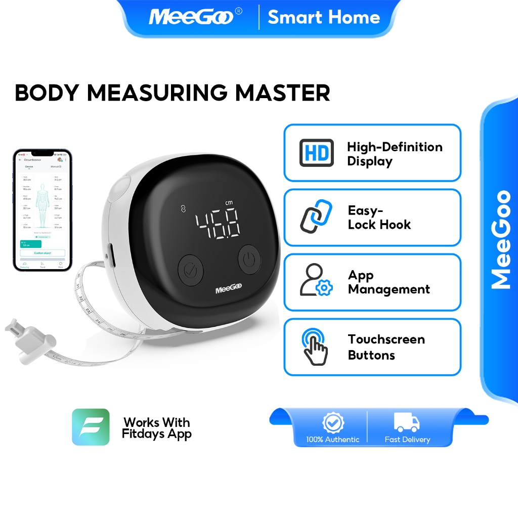 MeeGoo เทปวัดอิเล็กทรอนิกส์ วัดสัดส่วนร่างกาย เทปวัดบลูทู ธSmart Tape Measure ยาว150 ซม ±2‰