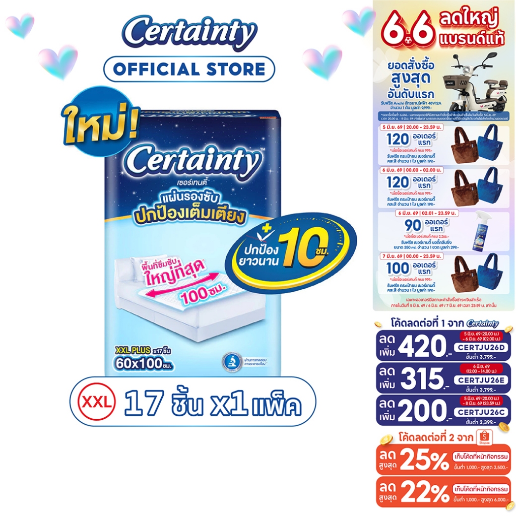 Certainty Bed Sheet เซอร์เทนตี้ แผ่นรองซับ JP XXL 17ชิ้น