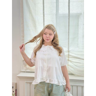 Chubbygirlbkk- Italy rosy top เชิ้ตขาวสาวอวบ ดีเทลจีบหน้า แต่ลูกไม้ ใส่สบาย ผ้าไม่ร้อน น่ารัก