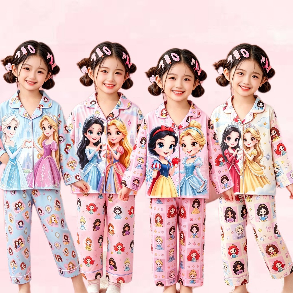 BB317 ชุดนอนเด็กหญิงลายการ์ตูนเจ้าหญิง เซ็ต 2 ชิ้น น่ารักสดใส