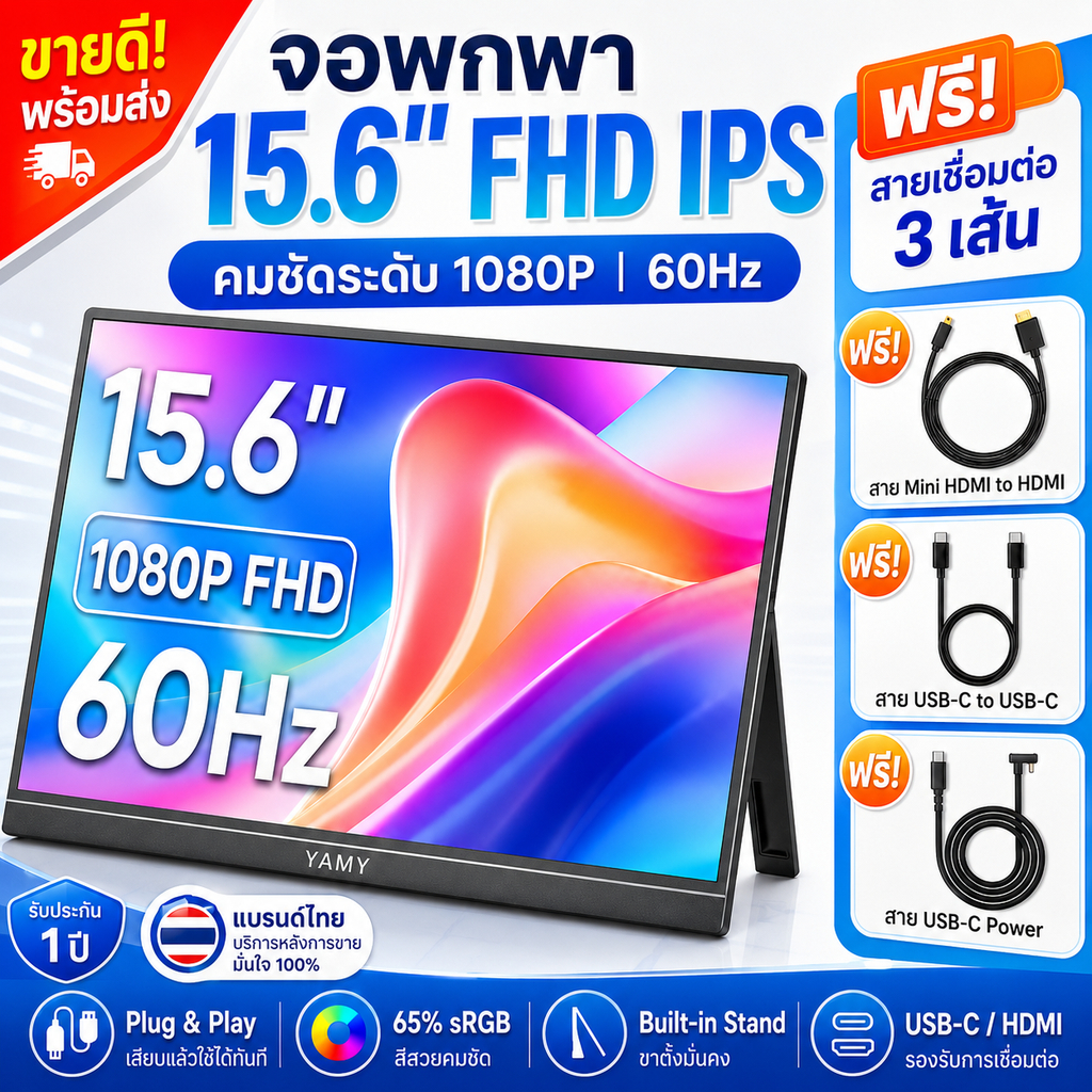 Portable Monitor จอพกพา จอมอนิเตอร์พกพา 15.6 นิ้ว จอพกพา 11.6 นิ้ว FHD IPS 60Hz Plug & Play