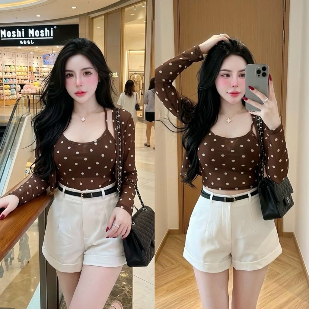 Set 4 ชิ้น สายเดี่ยว+เสื้อคลุม+เข็มขัด+กางเกง S12