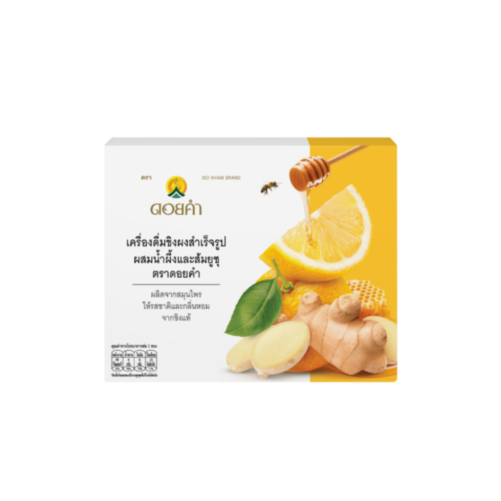 เครื่องดื่มขิงผงสำเร็จรูป ผสมน้ำผึ้งและส้มยูซุ ดอยคำ (12 กรัม/10 ซอง)