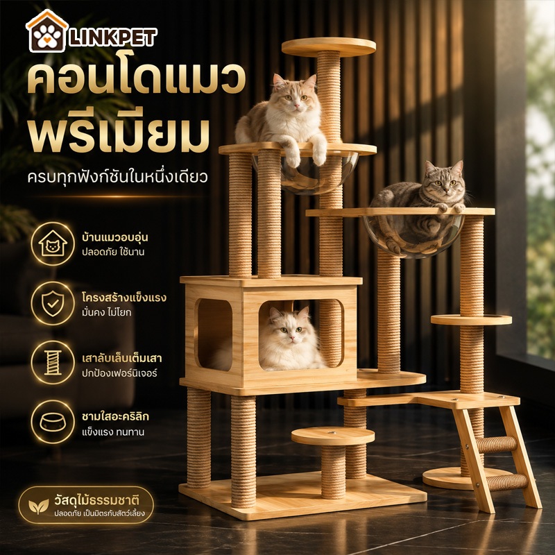 เตียงแมวไม้ คอนโดลับเล็บแมว บ้านแมวไม้ คอนโดแมว โครงปีนแมว เหมาะสำหรับเลี้ยงน้องแมว ของเล่นแมว