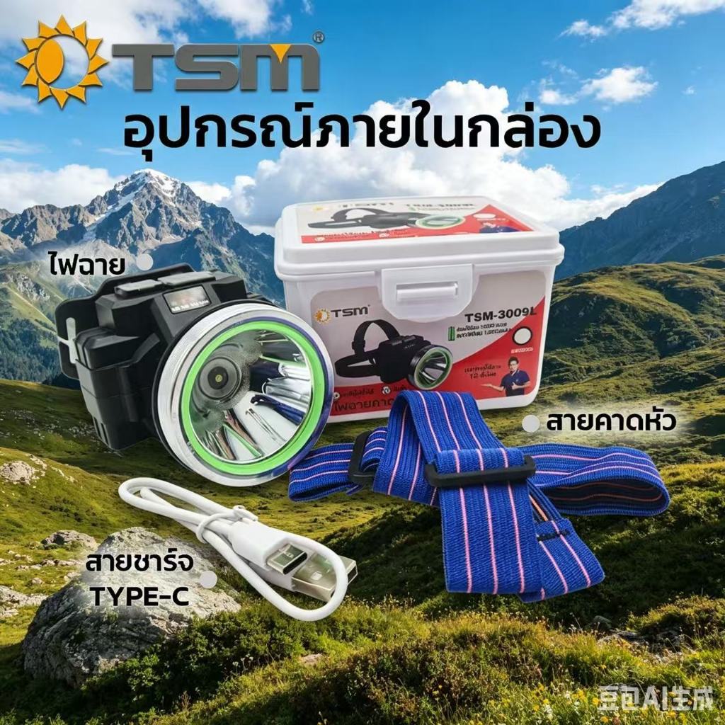 TSM1500mAh LED แสงขาว แสงเหลือง ไฟส่องกบ ไฟกรีดยาง ไฟฉายคาดหัว ไ รุ่น TSM-3009L/TSM3009Y