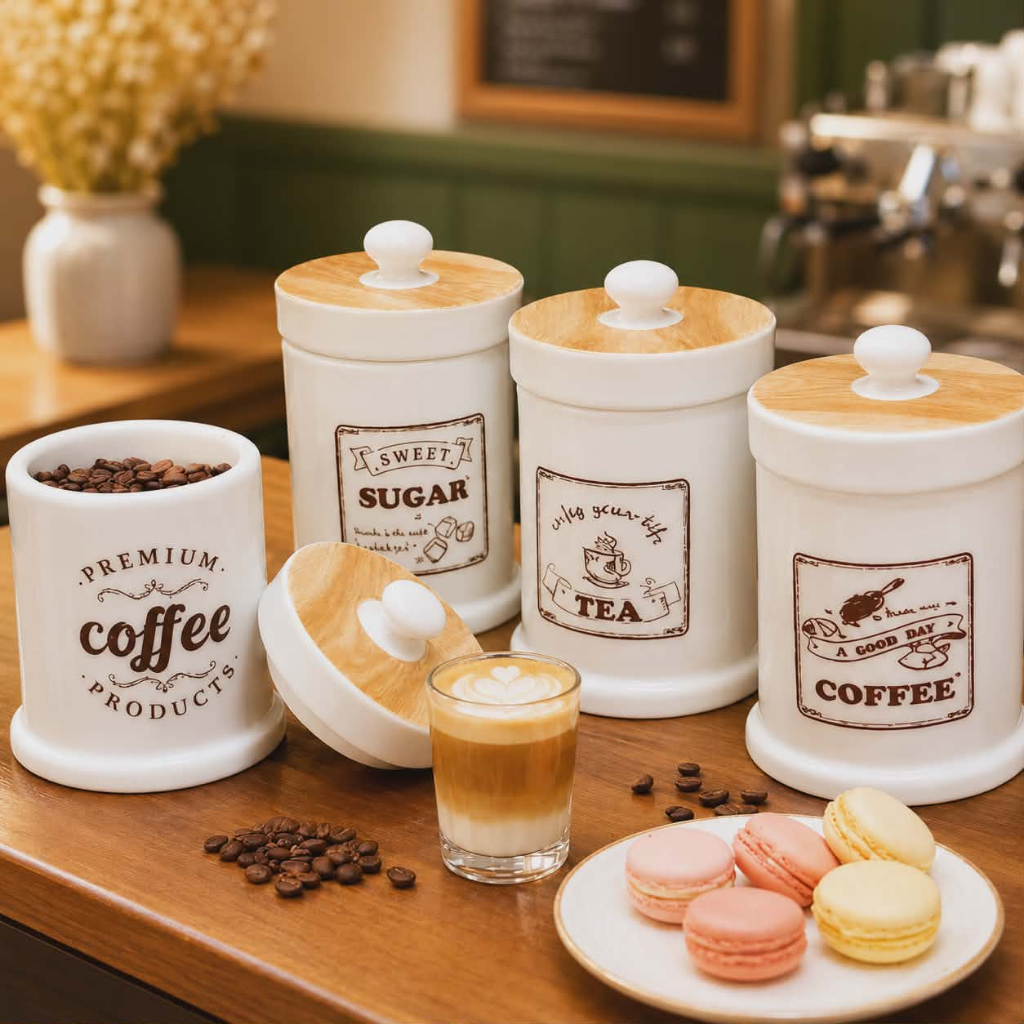 j766 โถกระปุกใส่ผงกาแฟจำลองของจิ๋วแพ็คละ 10 ชิ้น