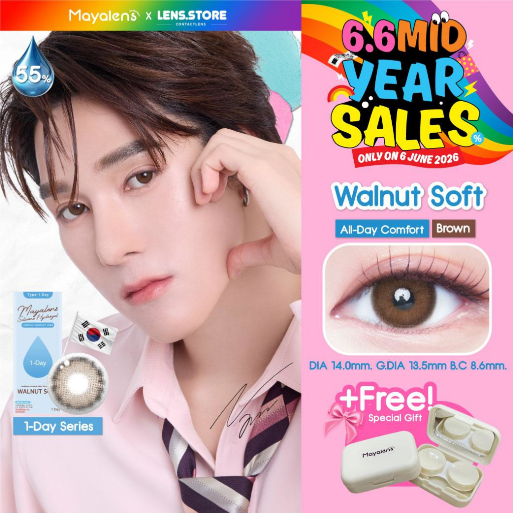 คอนแทคเลนส์รายวัน Mayalens 1D Walnut Soft Brown สีน้ำตาลโทนอุ่น แบบสาวซอฟต์เกิร์ล