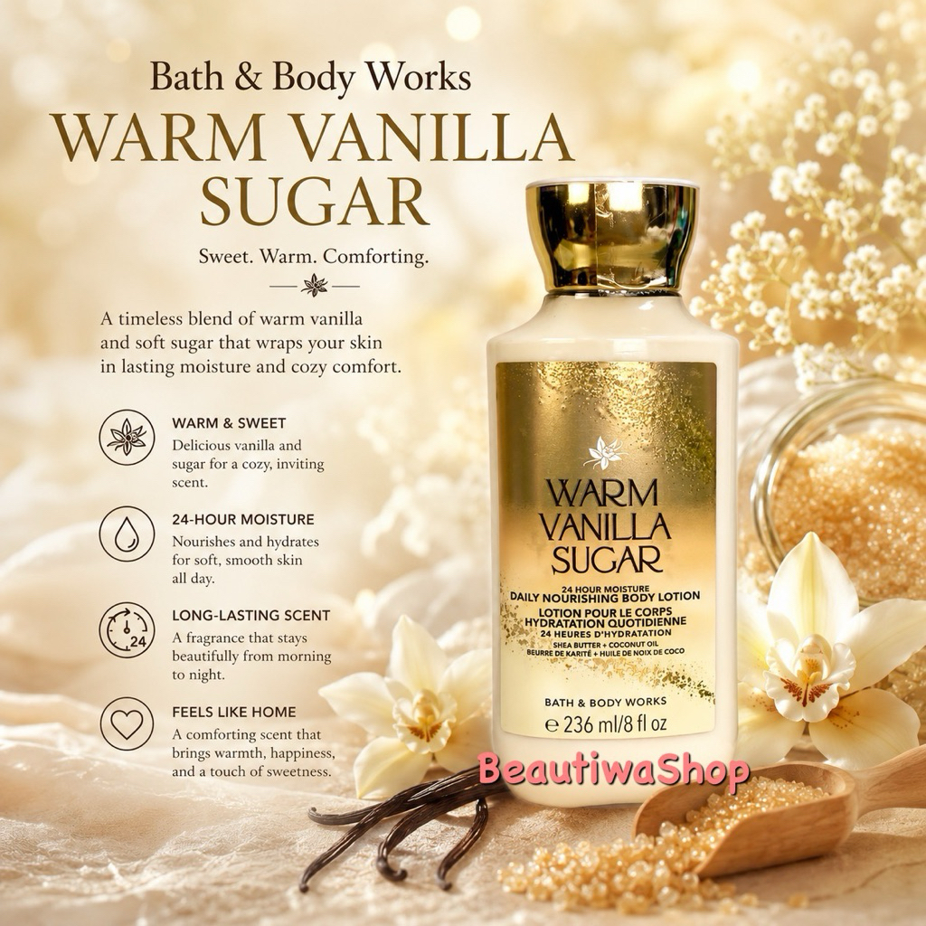 Bath And Body Works Signature Collection "  กลิ่น Warm  Vanilla  Sugar  Body Cream หอมหวานอบอุ่น น่ารัก 226 กรัม