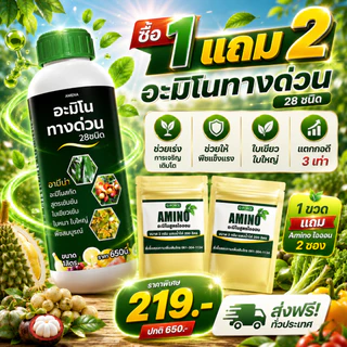 อะมิโนทางด่วน 28ชนิด แถมฟรี อะมิโนไออ้อน เร่งโต 2ซอง ปุ๋ยเร่งโต ฮอร์โมนพืช 1ลิตร